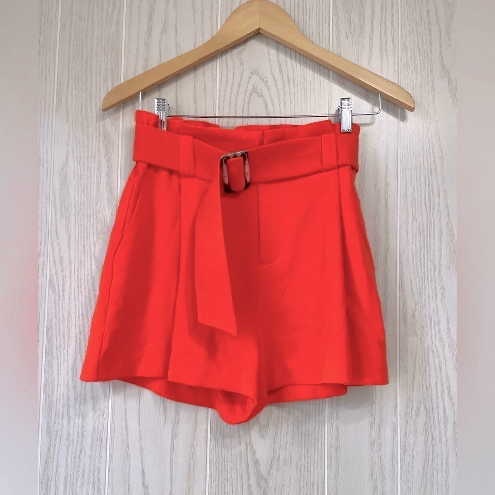 Nine West Orange Paper Bag Belted Shorts Size XS